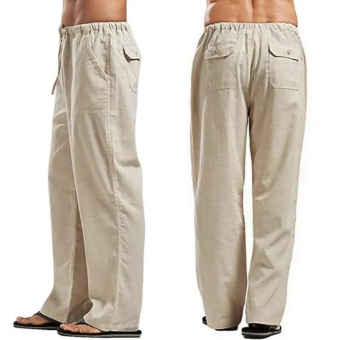 Mode hommes lin pantalons larges coréen pantalon surdimensionné sport Streetwear mâle printemps Yoga
