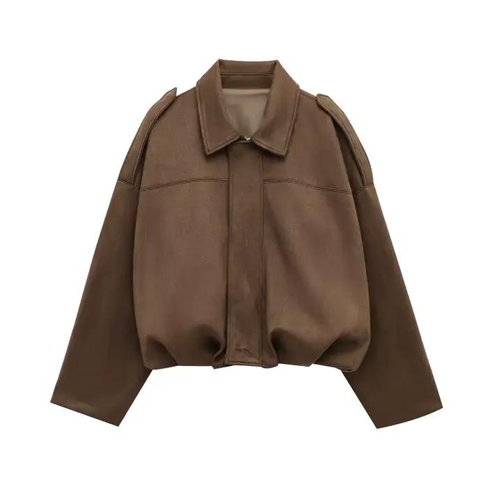 MUJER 2025 vestes bombardier en daim pour femmes vêtements d'extérieur veste surdimensionnée femme S