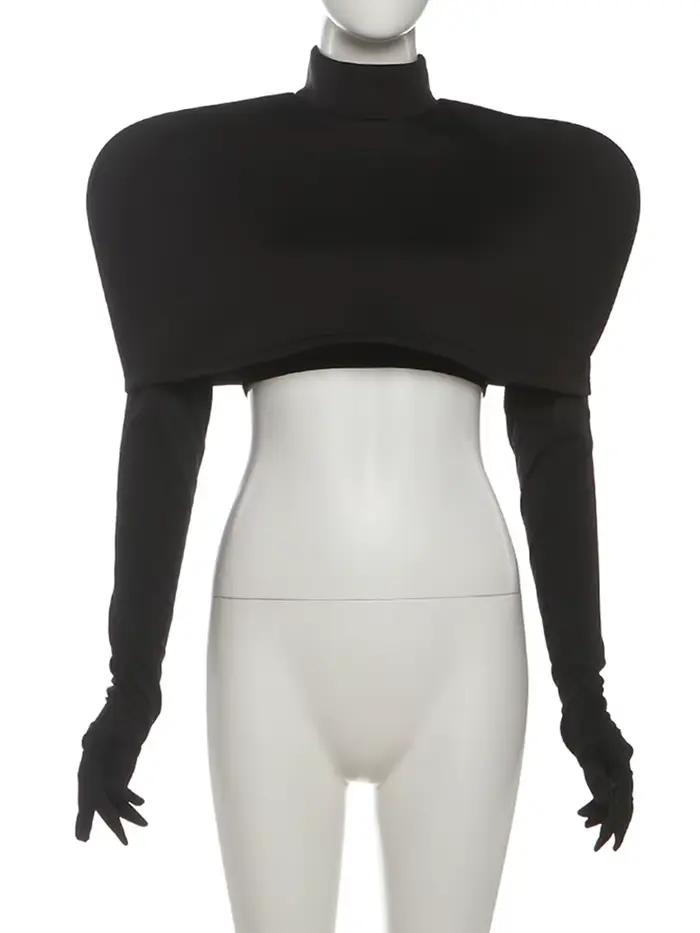 T-Shirt à col roulé Chic pour femmes, ensemble 2 pièces, classique, nouvelle tendance, gants longs +