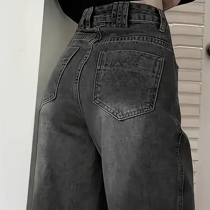 Jean taille haute pour femme, streetwear, designer, jambe large, gris classique, gothique, pantalon