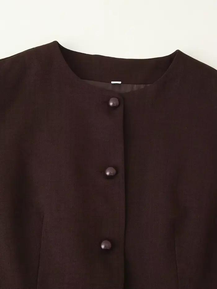 ETJ automne 2025 femmes élégant mode couleur unie col rond gilet tempérament polyvalent bouton up gi