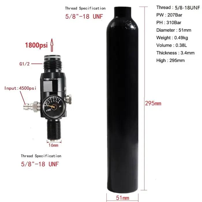 Bouteille d'Air ComTIFS HPA à Intervalles de CO2, en Aluminium Précieux, Valve Sochi, 0,38 L, 5/8-18