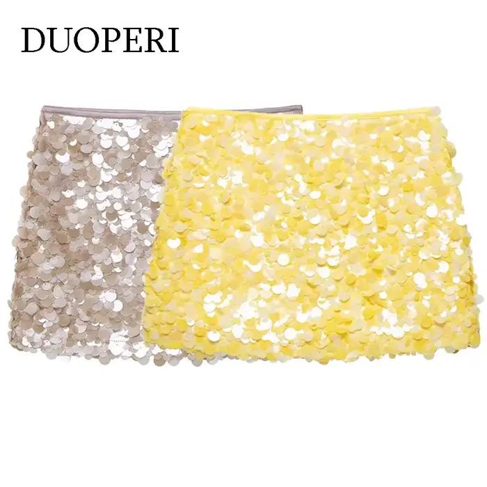 DUOPERI femmes Y2K avec paillettes solide a-ligne Mini jupe côté fermeture éclair taille haute femme