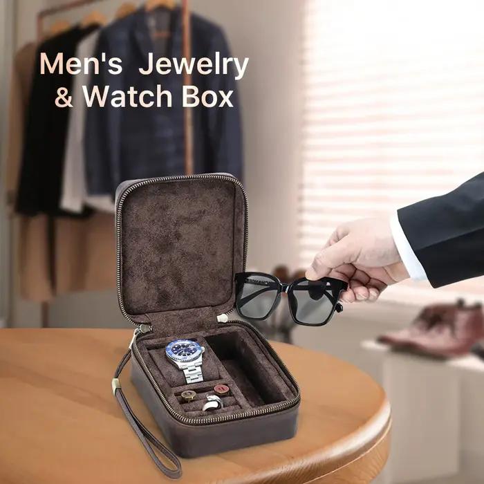Boîte de Rangement Rétro en Cuir group pour Homme, Bijoux, Bagues, Vitrine, Lunettes de Soleil, Voya