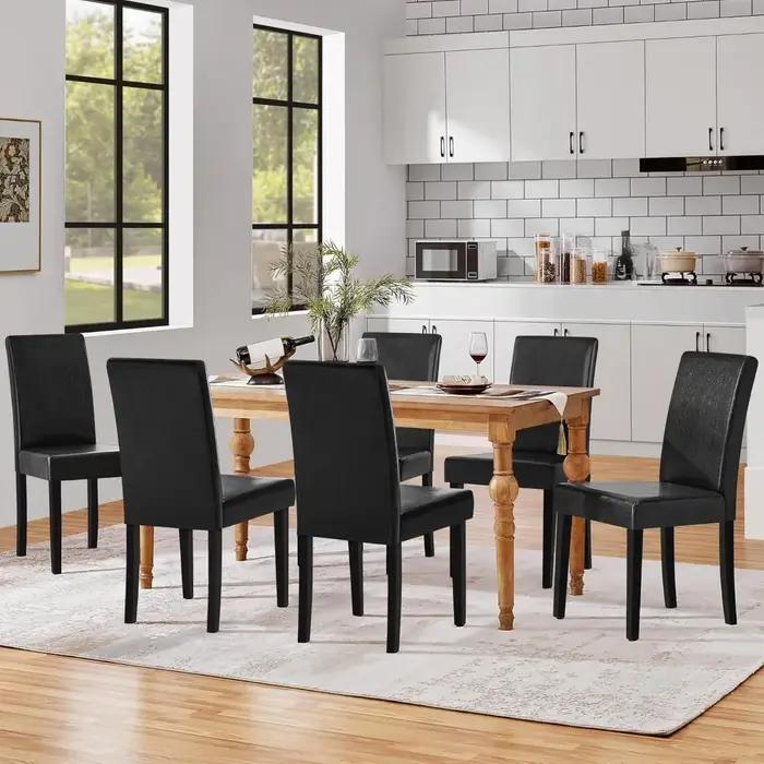 Ensemble de 6 chaises de salle à manger modernes en simili cuir avec pieds en bois d'hévéa et siège