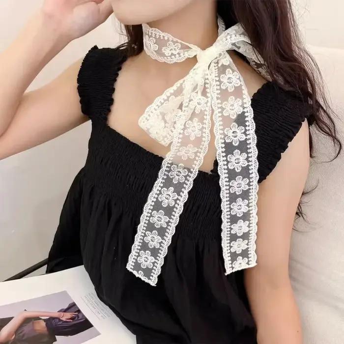 Écharpes en coton Harajuku pour femmes, longues écharpes à rayures noires et grises, mouchoir décora
