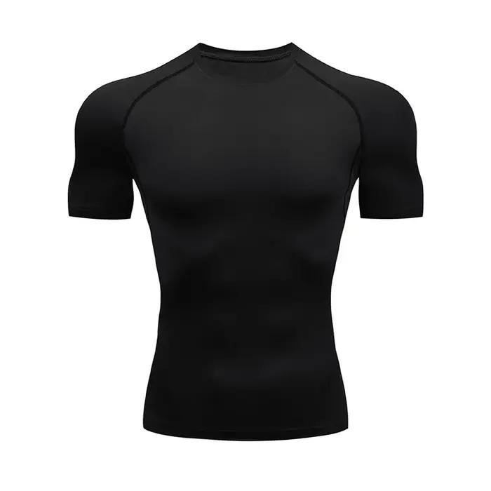 T-shirt serré de sport de musculation pour hommes T-shirt d'été à Compression col rond Gym Fitness T