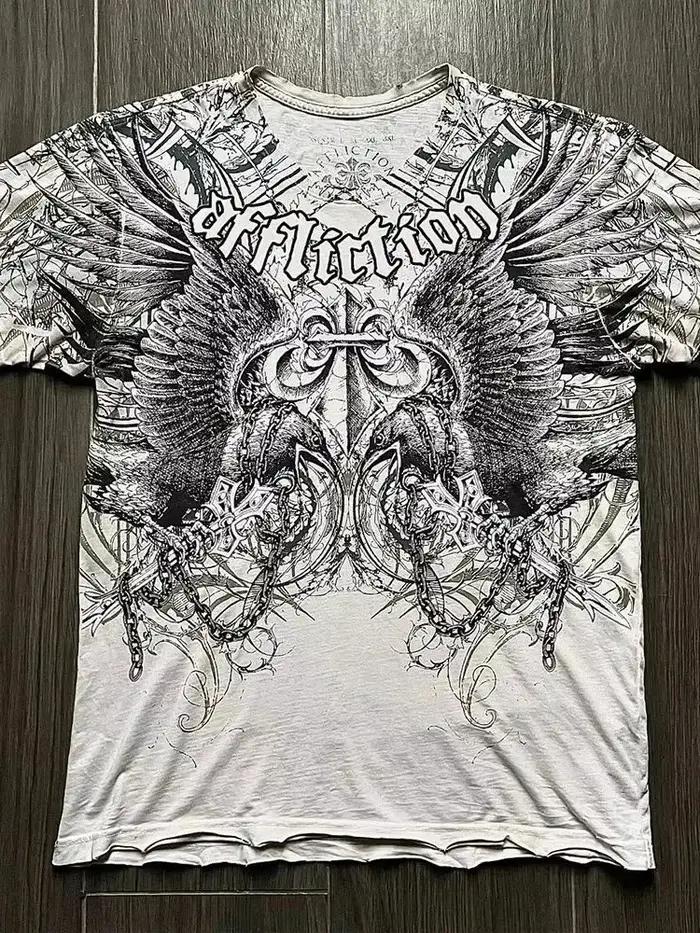 T-shirt vintage des années 2000, style punk et hip-hop, imprimé graphique, coupe oversize, col rond,
