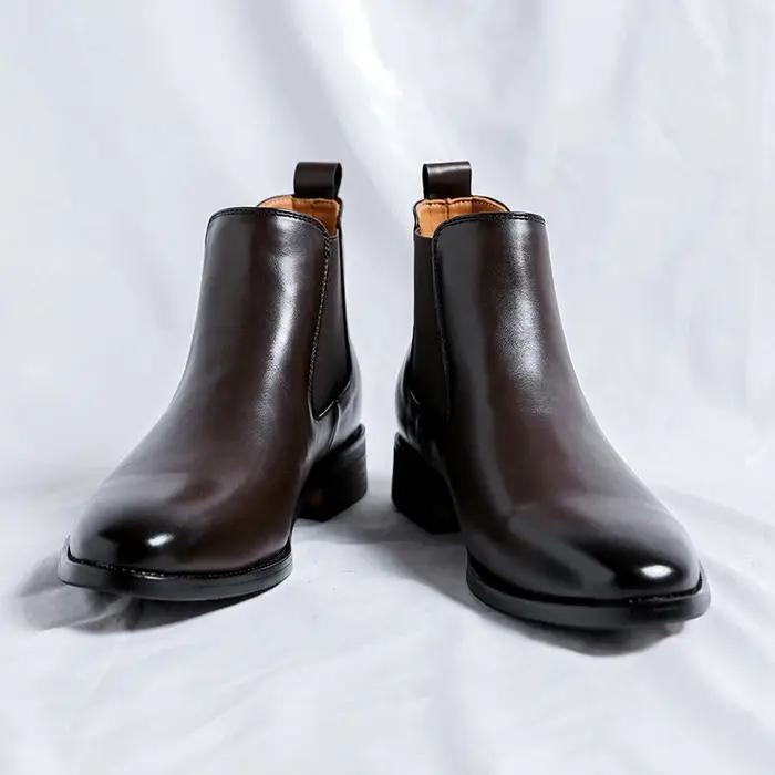 Bottes Chelsea pour hommes à bout pointu, chaussures en cuir polyvalentes à tige haute, style rétro