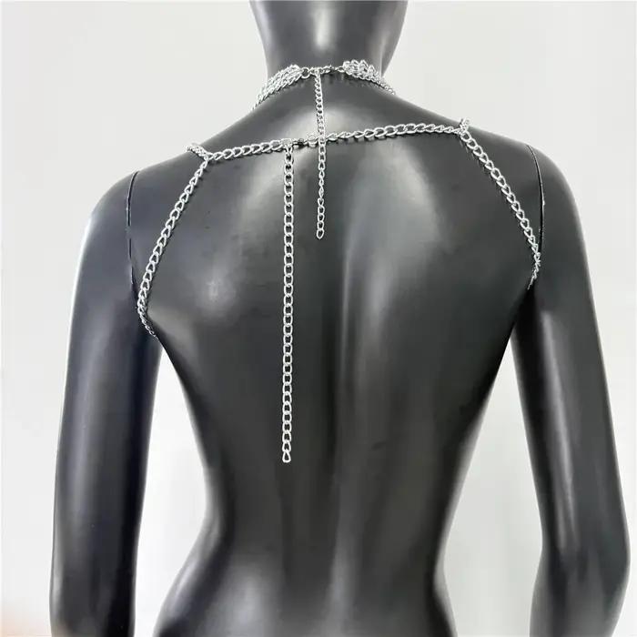 Débardeur d'été avec chaîne en métal pour femmes, Sexy, ajouré, dos nu, décolleté en V profond, col