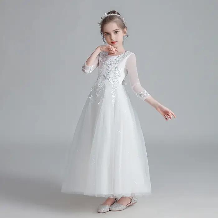 Robe de princesse en tulle à manches longues pour filles, robe de demoiselle d'honneur pour adolesce