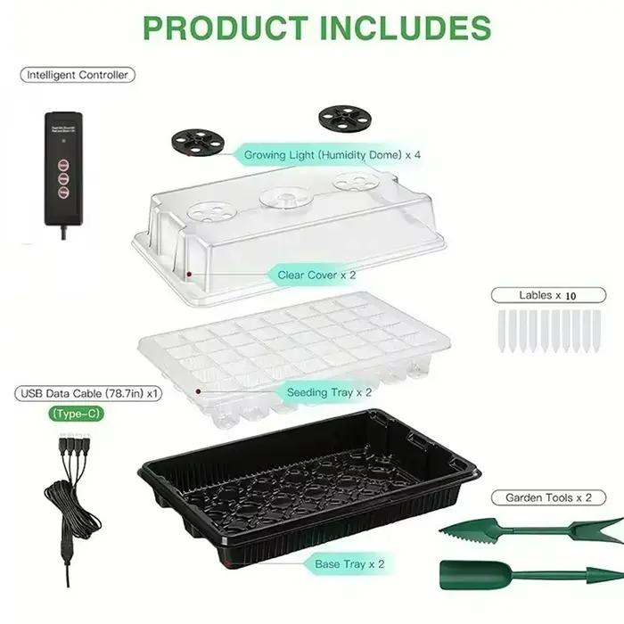 Kit de démarrage de graines 2 pièces avec lumière de croissance – Plateau à 80 cellules, minuterie d
