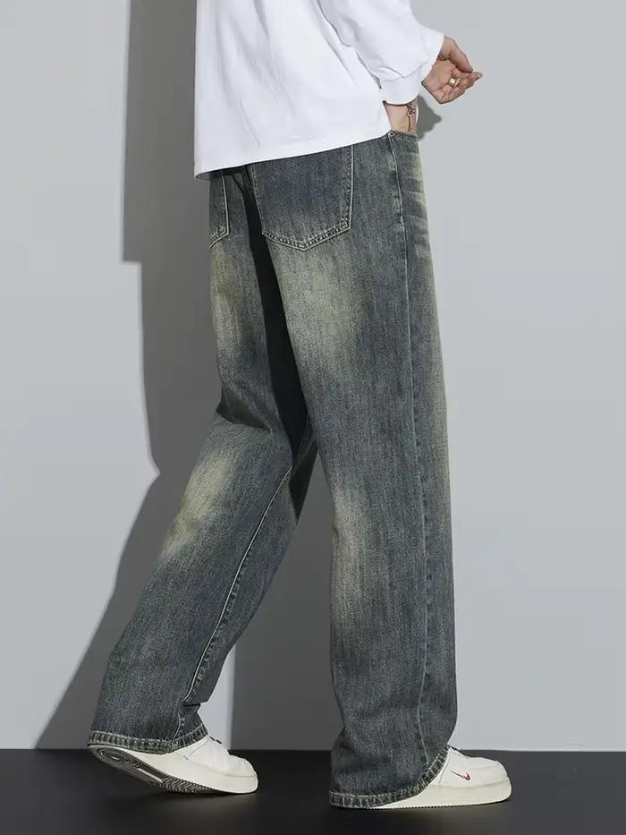 Jean Baggy en Coton à Jambes Larges pour Homme, Streetwear Rétro, Mode Coréenne, Denim Délavé Droit,
