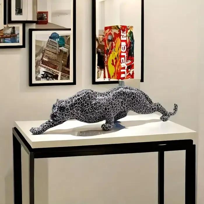 Résine guépard Fiugrine moderne créatif léopard Sculpture décorative panthère Statue maison Bar salo