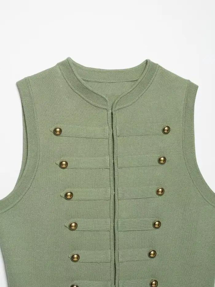 Débardeurs en tricot pour femmes, camisoles, été 2026, col rond, boutons, couleur unie, sans manches