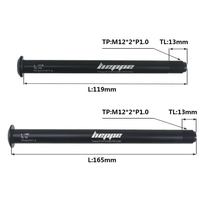 HEPPE vélo Double plomb à travers l'axe 119mm/165mm M12xP1.0 vtt vélo de route fourche avant arbre b