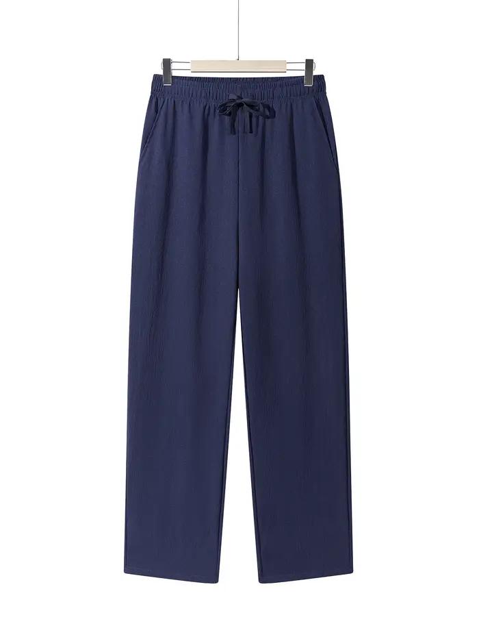 Pantalon léger pour hommes, pantalon de survêtement décontracté, couleur unie, cordon droit, respira