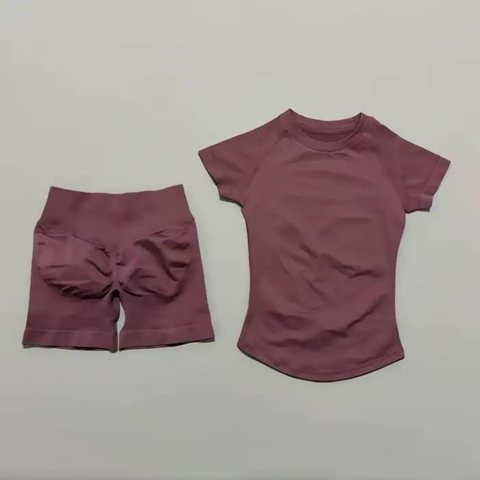 Ensemble de sport HISTELLO 2 pièces, vêtements de yoga sans couture à manches courtes, ensemble de f