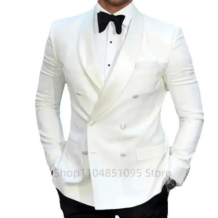 Costume de Mariage et d'Affaires 2 Pièces pour Homme, Couleur Ivoire, avec Blazer Croisé à Revers Po