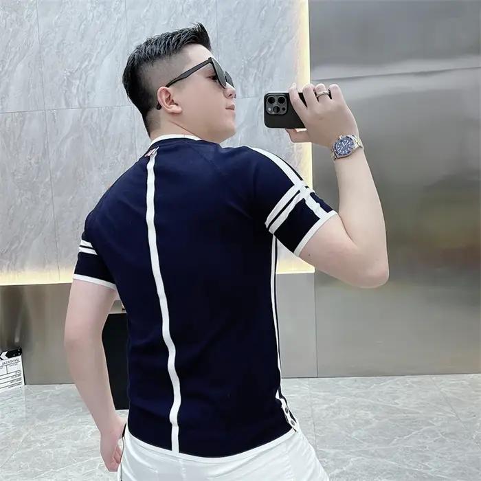 T-shirt d'été à rayures pour hommes T-shirt à col rond à manches courtes Ice InjShort T-shirt Slim F