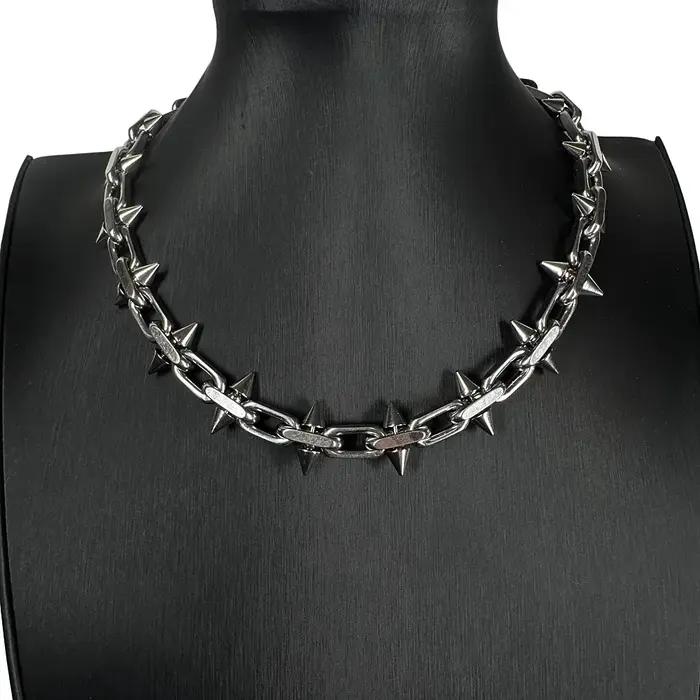Colliers à pointes en acier titane, style hip-hop gothique punk, collier à chaîne barbelée, pour hom