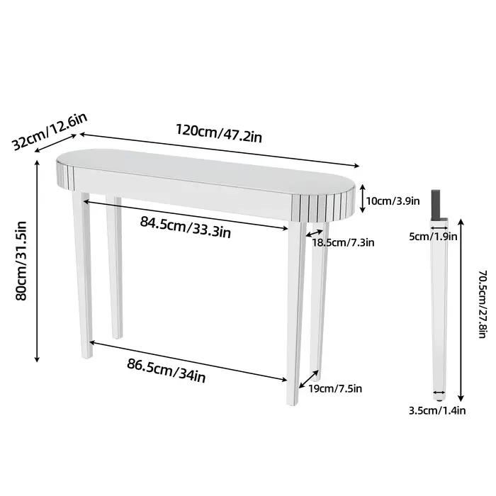 Table console miroir finition lisse, coiffeuse de maquillage miroir pour femmes, bureau de bureau à