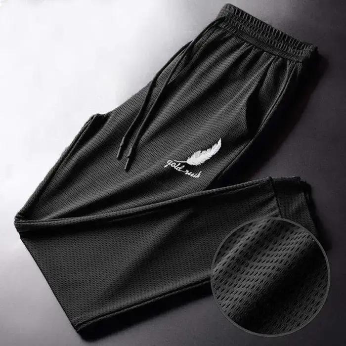 Pantalon en soie glacée ajouré pour hommes, maille respirante, décontractée, fine, à séchage rapide,