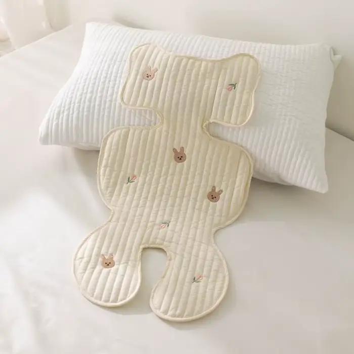 Coussin de siège de poussette pour bébé, ours lapin brodé, toutes saisons, matelas de chariot respir
