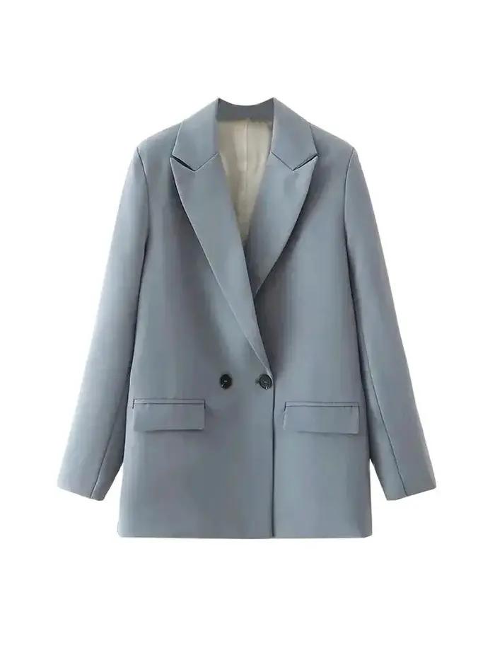 Femmes Chic bureau dame Double boutonnage Blazer Vintage manteau mode col cranté à manches longues d