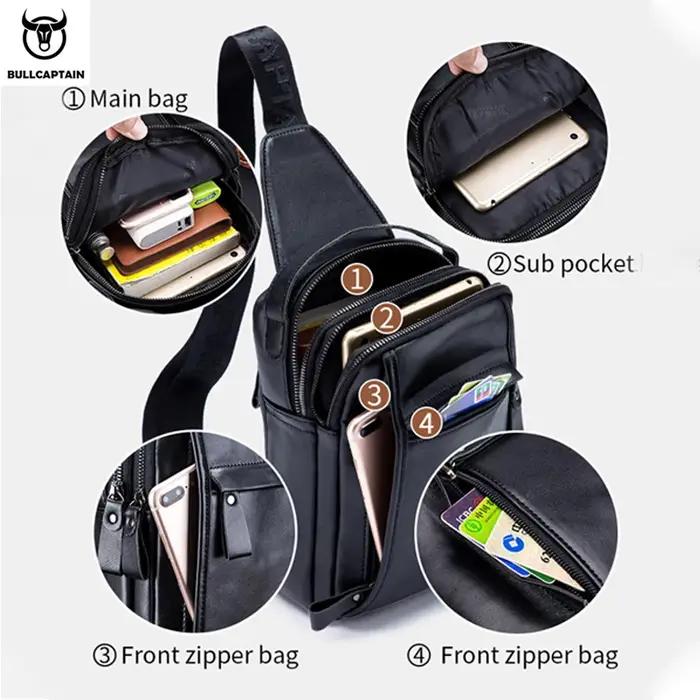 BULLCAPTAIN-Sac de poitrine en cuir véritable pour homme, sac à bandoulière multifonction, peut accu