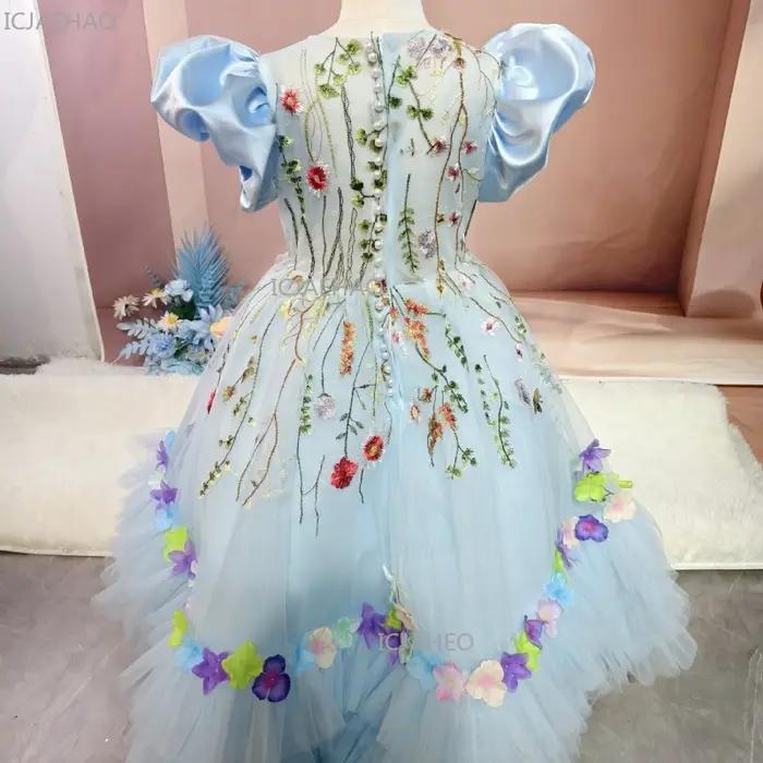 Robe de soirée bleue pour filles, robe de princesse en tulle longue pour l'Aïd, tenue de performance