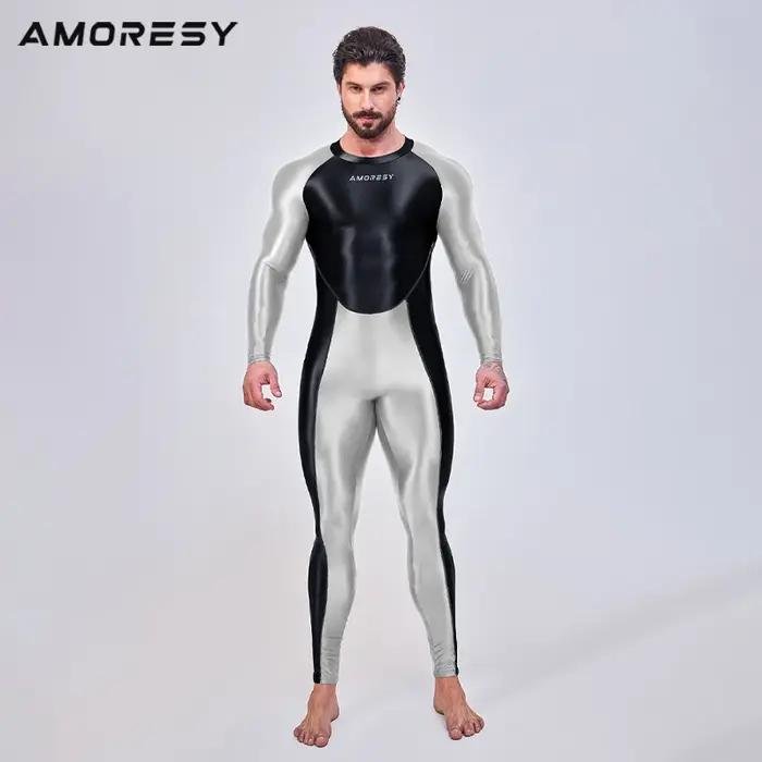 AMORESY hommes lisse pleine longueur survêtements une pièce collants combinaisons Spandex course bar