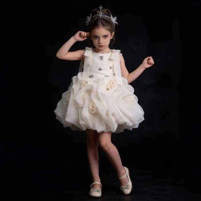 Robe Tutu sans manches pour filles, en satin, pour fête, soirée, anniversaire, concours de beauté, r