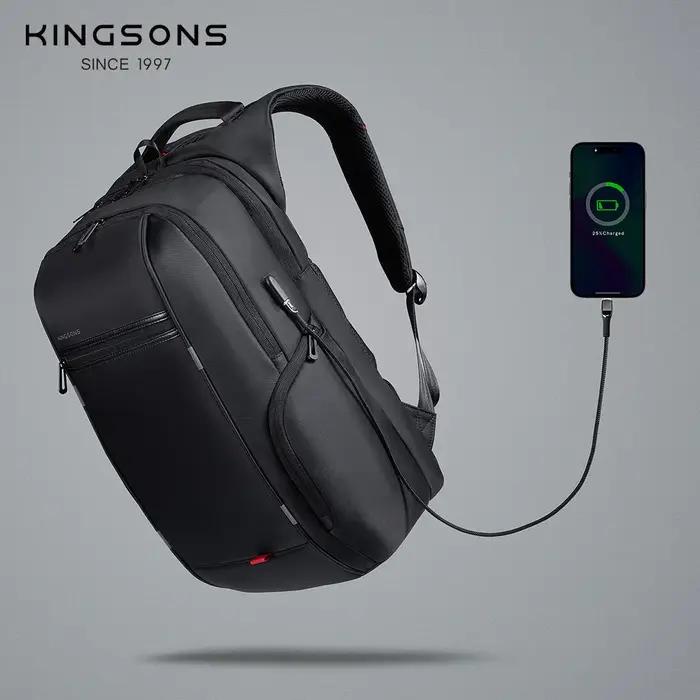 Kingsons hommes sacs à dos 15 ''17'' sac à dos pour ordinateur portable USB chargeur sac antivol sac
