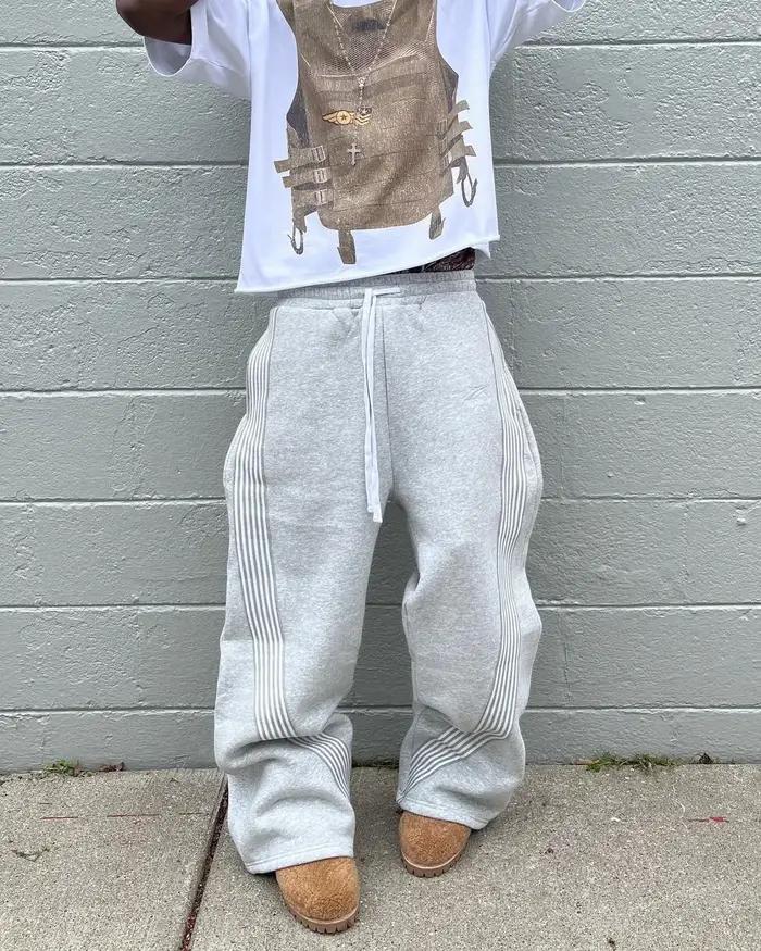Pantalon ample à jambes droites pour hommes et femmes, décontracté, rayé, tendance, marque de rue, H