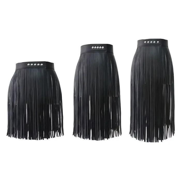 Jupe à franges en Faux pour femmes, taille haute, harnais avec boutons à pression, fête d'halloween,