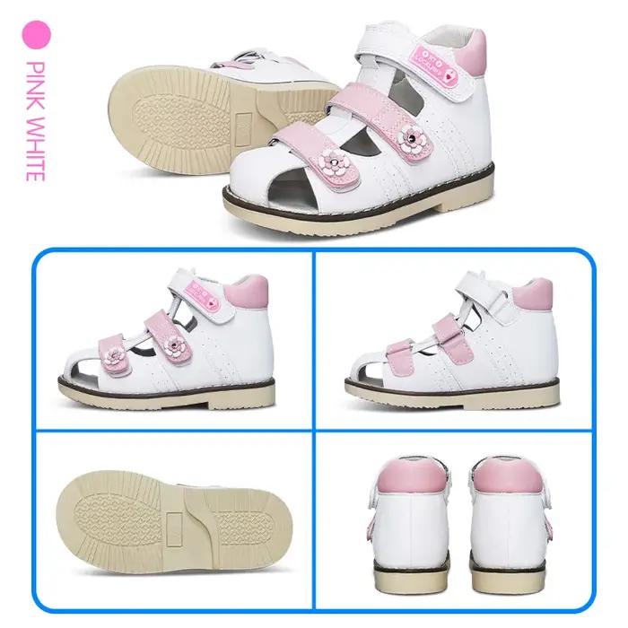 Ortoluckland – sandales orthopédiques roses pour enfants, chaussures en cuir avec semelles orthopédi