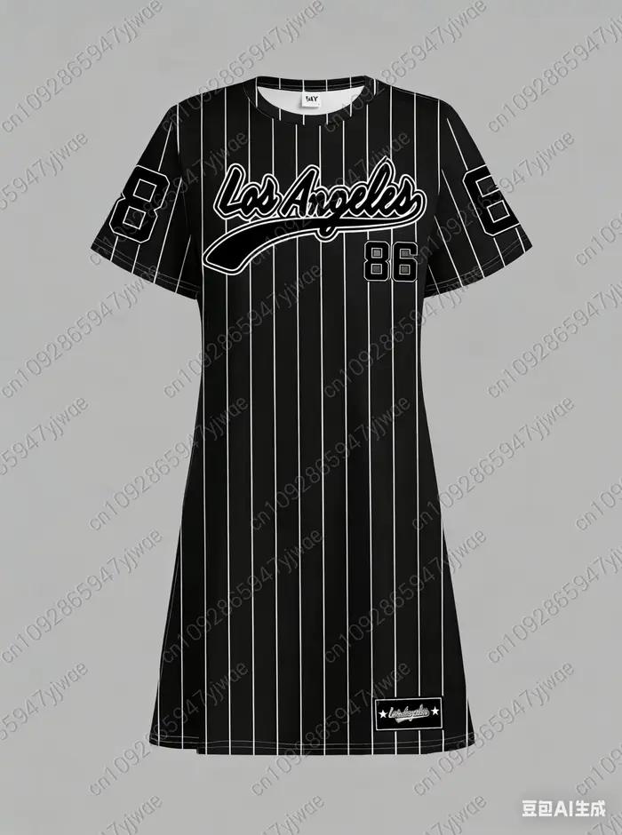 Robe T-shirt ample décontractée pour femme été 2026 NO.86 LOS ANGELES Imprimé Col rond Manches court