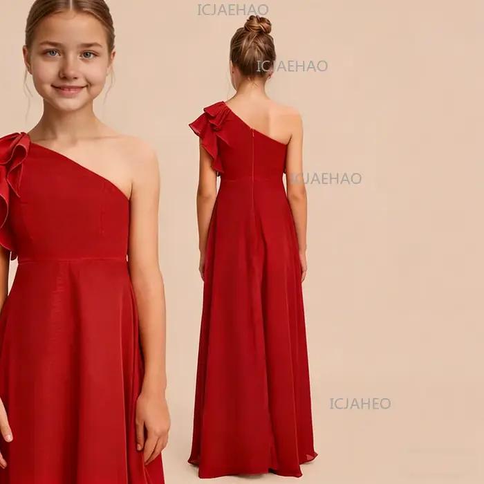 Robe de demoiselle d'honneur élégante pour filles, robe chic asymétrique en mousseline de soie pour