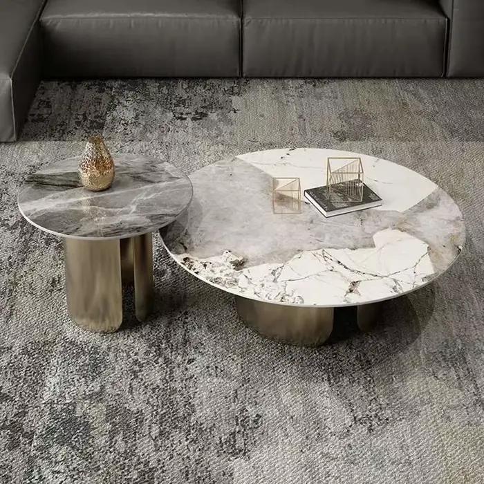 Tables basses minimalistes modernes effet marbre rond Table d'appoint en métal blanc Simple luxe Mes