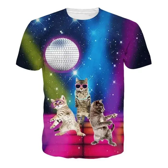 Été 3D impression drôle chats t-shirt hommes galaxie chat graphique à manches courtes personnalité d