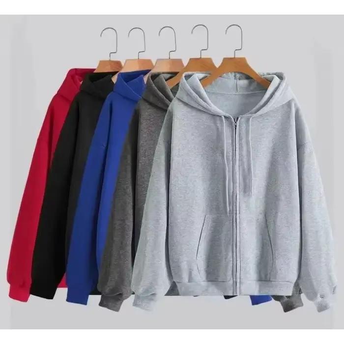 Surdimensionné sweat à capuche pour femme décontracté solide fermeture éclair sweat à capuche Haraju