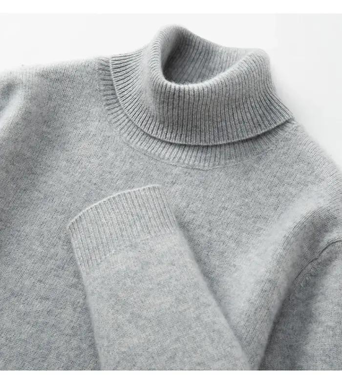 Pull à col roulé pour hommes, Double épaisseur, 100% cachemire, pull à manches longues pour loisirs