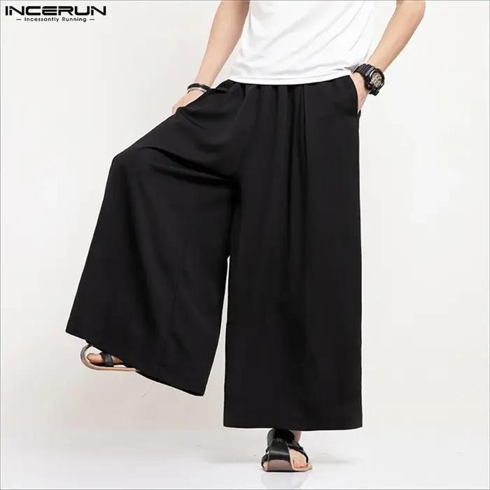 INCERUN hommes pantalons à jambes larges couleur unie jogging ample taille élastique pantalon hommes