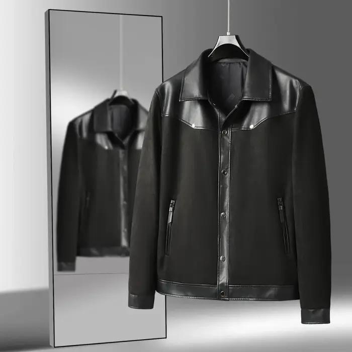 Veste décontractée d'affaires en simili daim épissé en cuir Pu pour hommes, printemps et automne