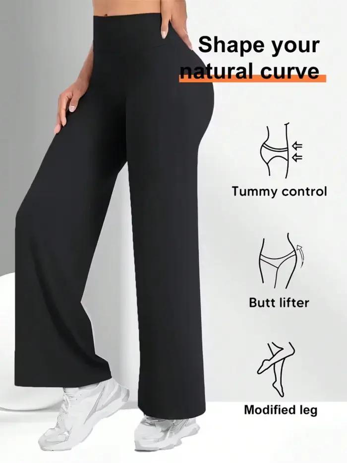 Pantalons de yoga pour femmes à taille haute et jambes larges, couleur unie, ceinture élastique, tis