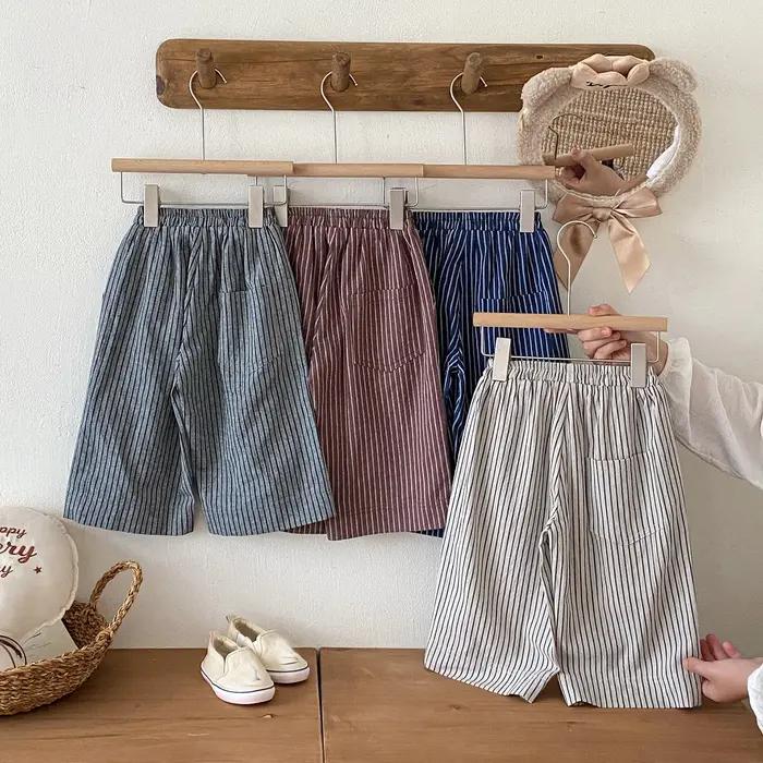 Pantalons en lin et coton à rayures pour garçons et filles, vêtements pour enfants, automne et print