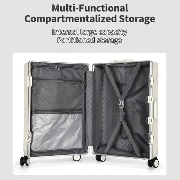 Valise à cadre en alliage d'aluminium, poche d'ouverture avant avec prise de chargement USB, sac de