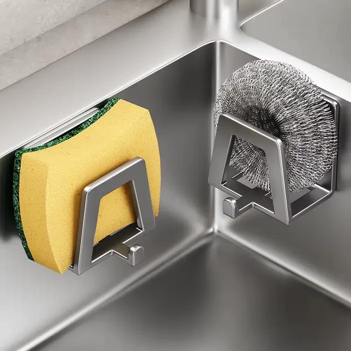 Porte-éponge auto-adhésif en acier inoxydable pour séchage des éponges et rangement élégant en cuisine occasions quotidiennes et cadeaux pour la maison