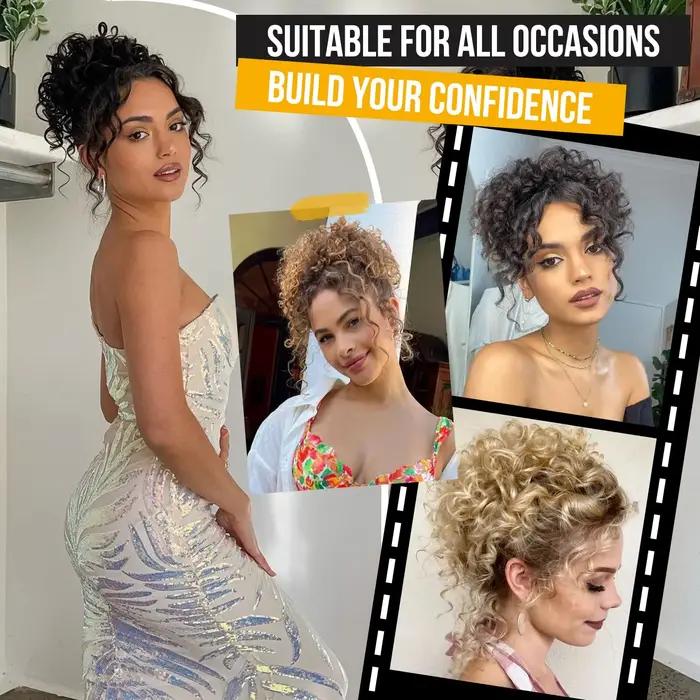 Chignon synthétique en désordre, 60g, cordon élastique, vague lâche, bouclé, Extensions de cheveux p
